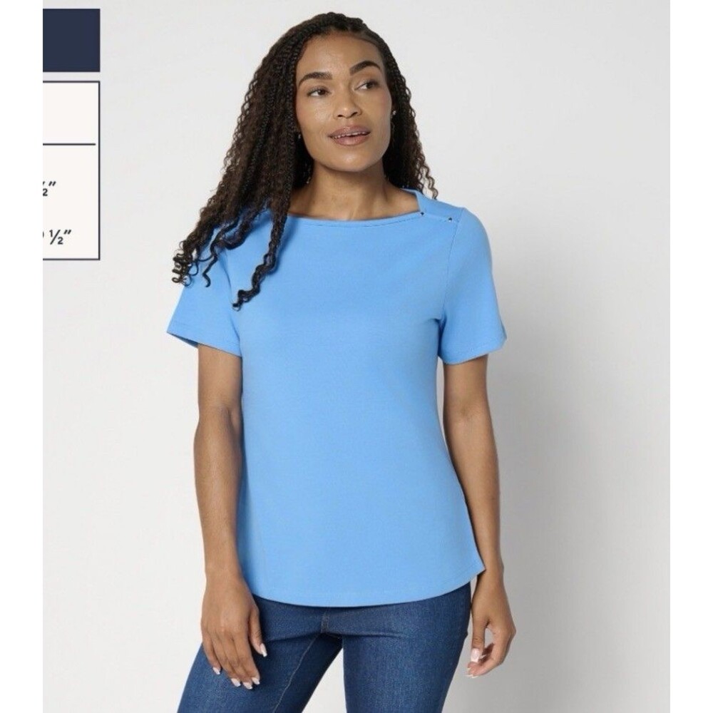 Denim & Co. Essentials Perfect Jersey Short Sleeve Boat Neck Top Sz XL Blue